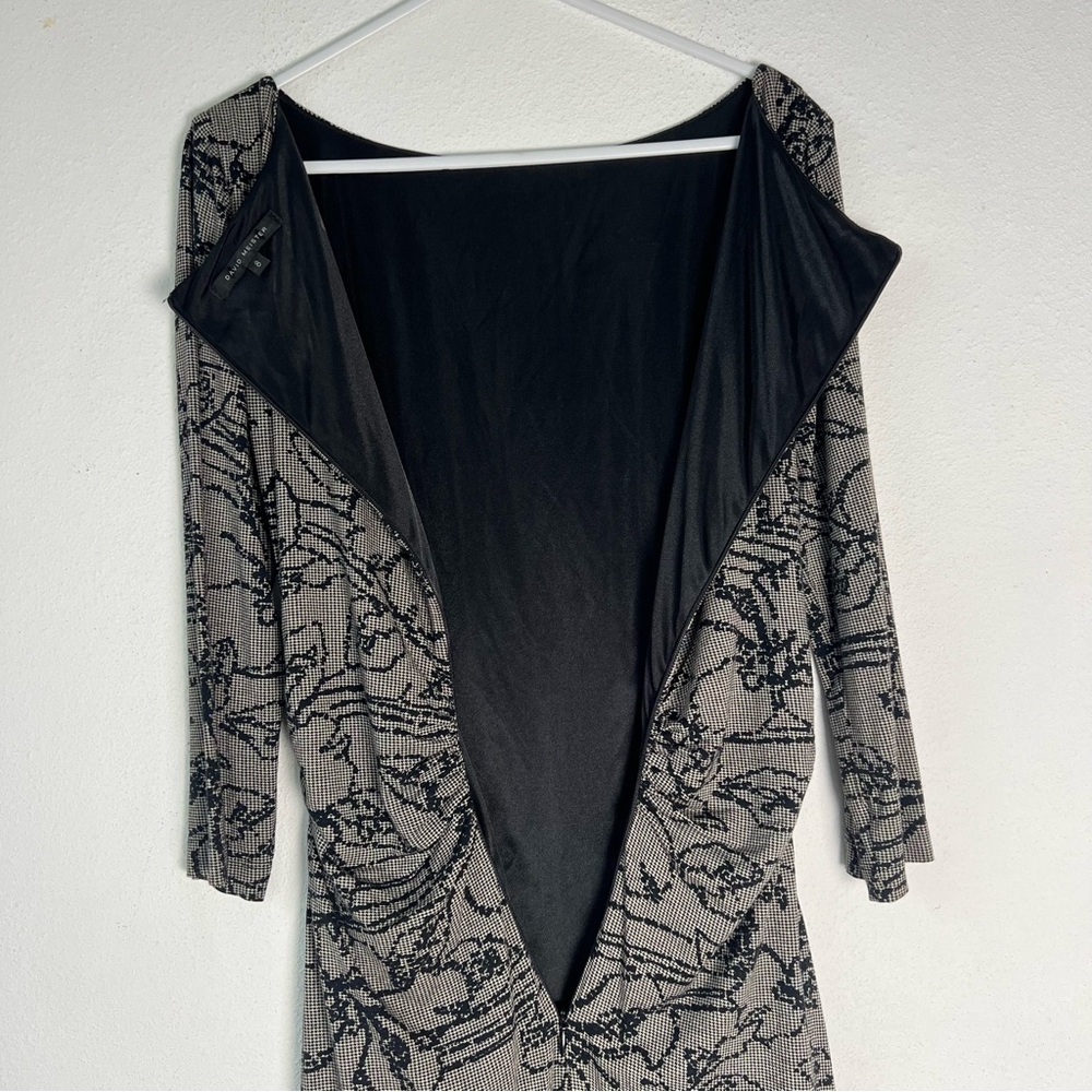 David Meister Women Black and Gray 3/4 Sleeves Midi Dress Size 8 Invisible Zip - Picture 5 of 16